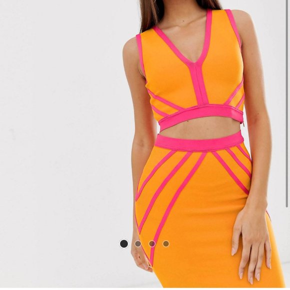 The Girlcode bandage mesh v-neck crop top in colorblock UK 8 US 4 EU 36 - Picture 1 of 3